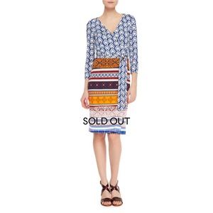 Diane von Furstenberg
Julian Two 3/4-Sleeve Printed Wrap Dress, Blue/Desert Sand
